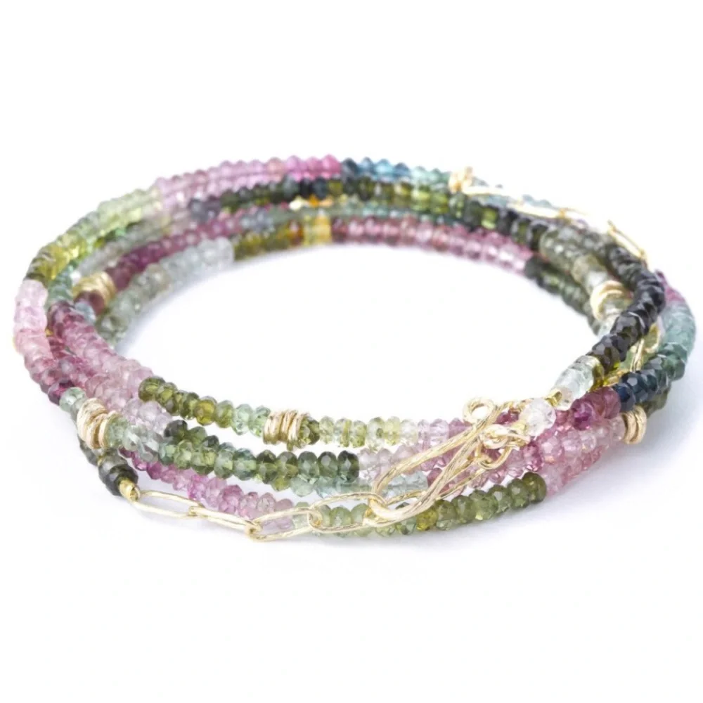 Wrap 18K Gold Necklette in genuine 3mm tourlamine